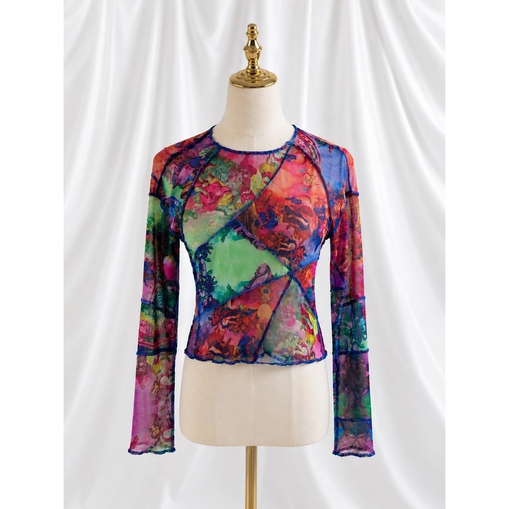 Akira Mesh Patchwork Top Size Medium Renaissance Cherubs Graphic Fairy Festival